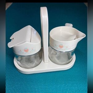 Gemco Corelle Forever Yours Set, Flip Top Sugar Bowl Creamer EUC Vintage 70's